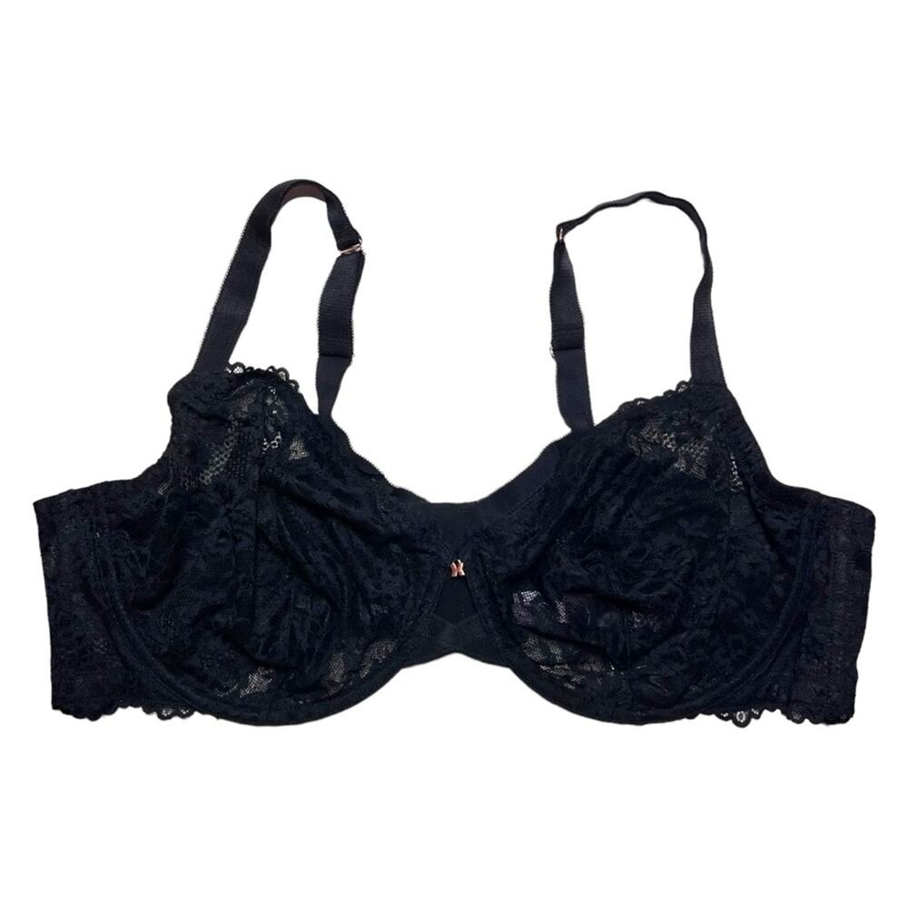 Savage X Fenty Floral Lace Unlined Bra Black Caviar Size 46D